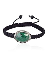 Diamond Pave Emerald Macrame Bracelet Black Onyx Beads 18k Gold Sterling Silver Fashion Jewelry