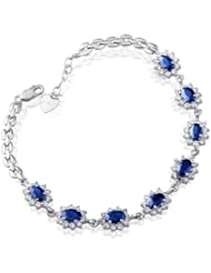 Honeystore Womens Sapphire Cubic Zirconia 925 Sterling Silver White Gold Plated Link Bracelet Color Royal Blue