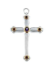 14K Two-Tone Gold Amethyst and Mozambique Garnet Pectoral Cross - 96.75x65.00mm -- LIFETIME WARRANTY