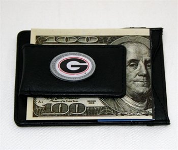 New Georgia Bulldogs Fine Leather Collegiate Cash & Cardholder Metal Saddle W/ School Emblem