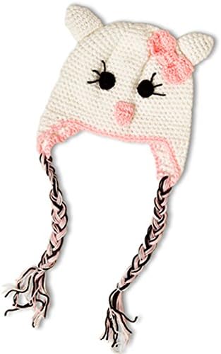 Little Girls' Crochet Kitty Beanie Hat (White and Light Pink)