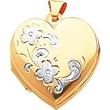 14K Two Tone Gold Flower Heart Locket Jewelry New |A