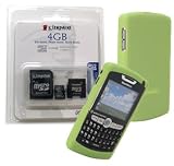 Combo of Green Silicone Skin Cover Case and Kingston 4GB microSDHC Class 4 Memory Card with miniSD, SD Adapter for Blackberry 8800 8830 8820