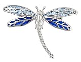 Handmade sterling silver and vitreous plique-a-jour enamel 2 tone blue dragonfly pin or brooch with presentation box
