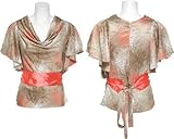 IMAGE OF GRASS Romantic Print Butterfly Sleeve Top W/ Belt [5WFTBEHT], 217 Medium Brown, Small