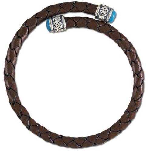 Brown Leather Coil Bracelet Features Memory Wire With Turquoise Accents