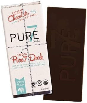 Pure7 Raw Honey Sweetened Chocolate Bar, 100 Percent Dark, 2.1 Ounce