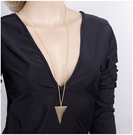 Cool present Retro Women Fashion Punk Jewelry Triangle Pendant Long Chain Sweater Necklace gold;