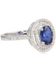 Sterling Silver Created Ceylon Sapphire and 1/3cttw Diamond Oval Ring, Size 7