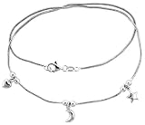 Sterling Silver Bracelet with Heart, Moon Star Pendants 7