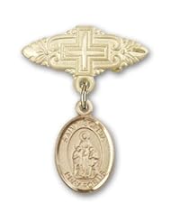 14K Gold Baby Badge with St. Sophia Charm and Badge Pin with Cross