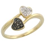 14k Gold Double Heart Diamond Ring, w/ 0.15 Carat Brilliant Cut White & Fancy Brown Diamonds, 3/8 in. (10mm) wide (Available in Sizes 5.5 to 8.5), size 7