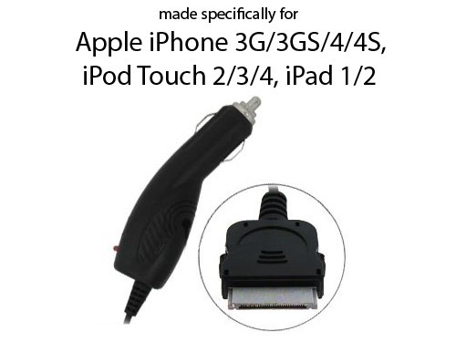 Apple iPhone 4 3G 3GS 4 4S, iPod Touch 2 3 4, iPad 1 2, Car Charger - Turbo Rapid Charging - w/ IC Chip - No Overcharging - from FinallyWireless