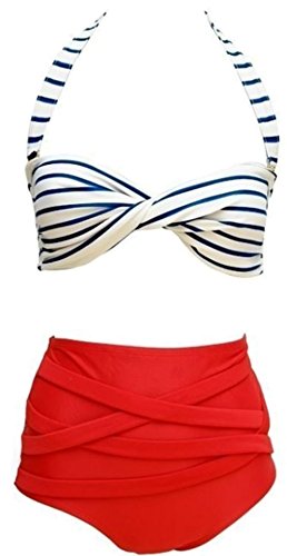 Women's Fashion Vintage High Waisted 2 Pieces Bikini Swimwear Swimsuits