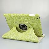 Ctech 360 Degrees Rotating Stand Stylish Embossed Flowers Case for iPad 3/2 with Stylus, Supports Smart Cover Wake/Sleep -Green