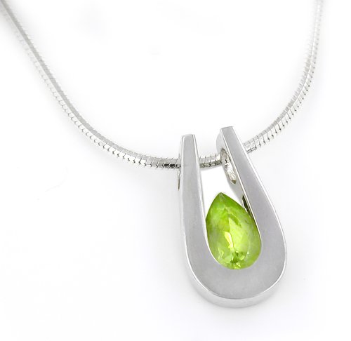 Sterling Silver Peridot Pendant & Snake Chain - 18