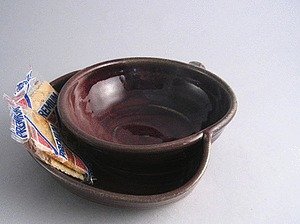 Best Cheap Handmade ceramic stoneware soup n' cracker bowl - copper crystal contains some purple Kunkelman Pottery