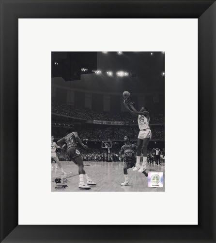 Michael Jordan University of North Carolina Game winning basket in the 1982 NCAA Finals against Georgetown Vertical Action Framed Photo, Size 14.75 X 16.75