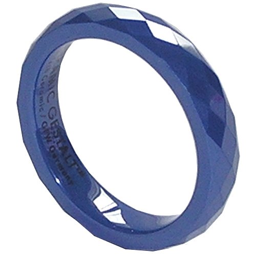Blue Ceramic Ring by CERAMIC GESTALT® - 4mm Width. Faceted Design. (Avail. Sizes 5 to 14).