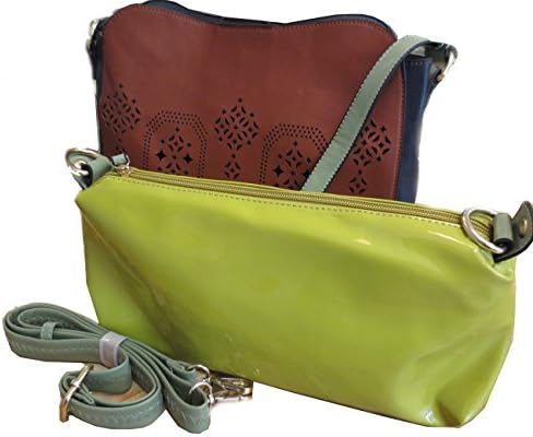 Liz Soto Tan and Green 2 in 1 Punched Vegan Faux Leather Shoulder Handbag