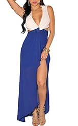 Sexy V-neck Illusion Slit Cutout Chiffon/Polyester/Spandex Sleeveless Club Dress/Maxi Dress 