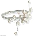 Pearl bracelet, 'Pearl Flower' 2.4" W 6.7" L