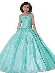Girls Lace Crystals Sequined Crystal Organza Floor Length Pageant Dress 
