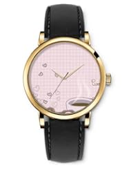 SPRAWL Aanalog Fashion Series Gold Ladies Watches of Genuine Black Leather Strap,Unique Wrist Watch for Women Girls Designed with Time of coffee