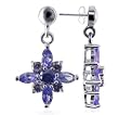 Amethyst Cubic Zirconia Floral Sterling Silver Post Back Dangle Earrings