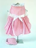 Pink Gingham Dog Dress Set w/ Hat & Leash, XS