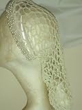S367xi, Hand Crocheted Large Ivory Gimp Snood with Pearls