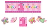Giant 1st Birthday Party Banner with cutouts for Girl