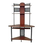 Studio RTA A-Tower Corner Wood Computer Desk with Hutch in Pewter and Cherry
