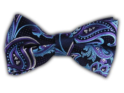 100% Silk Woven Navy and Lavender Pin Paisley Self-Tie Bow Tie