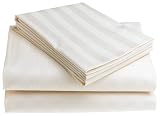 250-Thread-Count 100% Cotton Sateen Dobby Stripe Queen Sheet Set, Ivory
