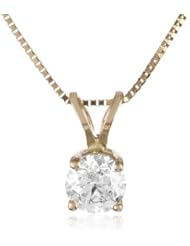 14k Gold Round Diamond Solitaire Pendant Necklace (1/2 ct, I-J Color, I1-I2 Clarity), 18"
