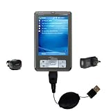 Retractable USB Hot Sync Compact Kit with Car & Wall Charger for the Fujitsu Loox 410 - Gomadic Brand w/ TipExchange Technology