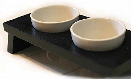 KMG Designs cat or small dog elevated food bowl dish set black