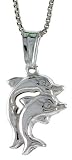 Sterling Silver Small Double Dolphin Pendant, Made in Italy. 11/16 in. (17mm) Tall