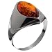 Certified Genuine Cognac Amber and Sterling Silver Marquise-shaped Ring