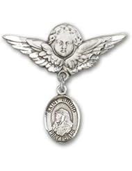 Sterling Silver Baby Badge with St. Bruno Charm and Angel with Wings Badge Pin