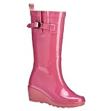 Solid Wedge Rain Boots - Pink