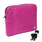 CaseCrown Faux Suede Protective Sleeve with Shoulder Strap and Pocket (Fuschia) for Apple MacBook Air 13.3-inch Laptop
