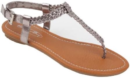 Women's T Strap Braided Sandals Shoes (6, Silver 2221)