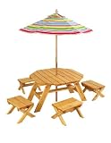 KidKraft Octagon Table & 4 Stools and Multi-Striped Umbrella