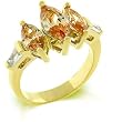 14k Gold Bonded Ring featuring Champagne Marquise CZ Triplet in Chevron Setting and Two Baguette CZ in Bar Setting in Goldtone - Size: 5-10