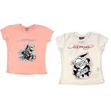 Ed Hardy - Ed Hardy Girls Short Sleeves Flocked Tee in salmon and off white.