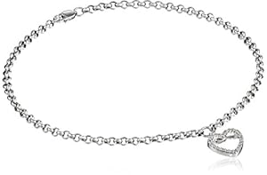 14k White Gold Open Heart on Rolo Chain Anklet, 9.5