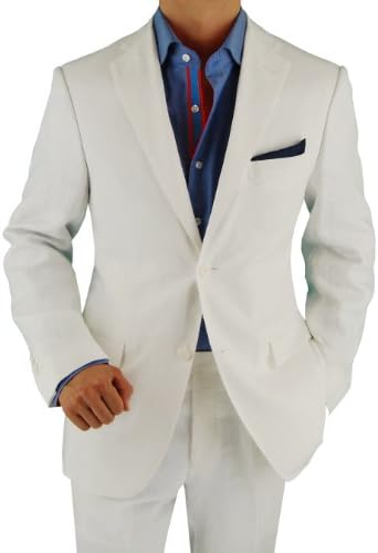 Bianco Brioni Men's Two Button Modern Fit Side-Vent Linen Suit