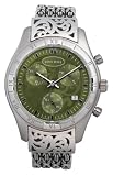 Lois Hill Women's 9164-8201-06 Sterling Silver Round Chronograph Green Face Watch